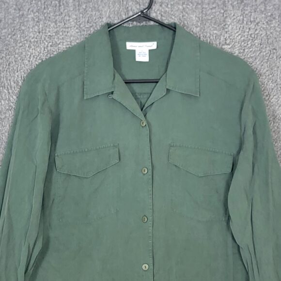 Vintage Anna and Frank Blouse Womens Large Green 100% Silk Long Sleeve Shirt - Picture 2 of 11